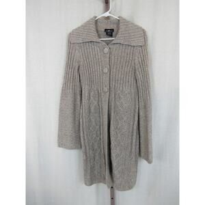 It's Our Time Medium Cable Knit Cardigan Collared Open Front Oatmeal Sweater